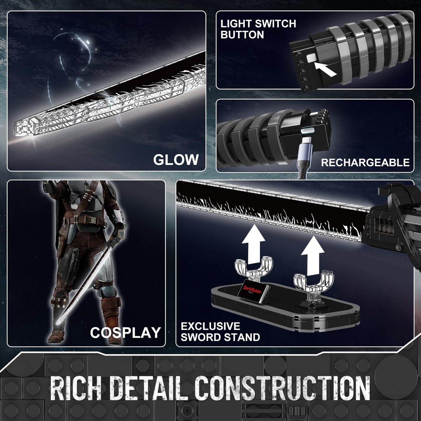 Mould King 10138 Lightsaber Building Toy  Darks decorative replica blade Glows Saber Dueling with Stand  Anime Cosplay decorative replica blades Building Set for Kids Age 8+/mature-themeds Collection Enthusiasts-885+ Pieces