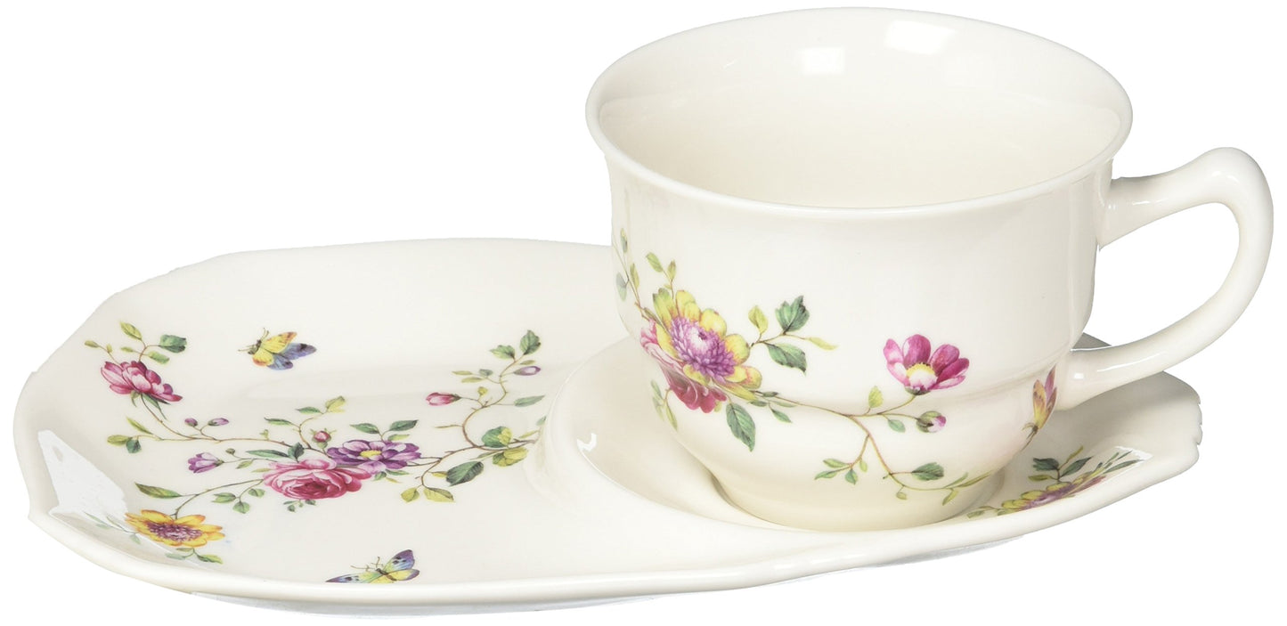 Gracie China Floral Porcelain Snack Set, 2-Piece, Purple, Model FD536-7