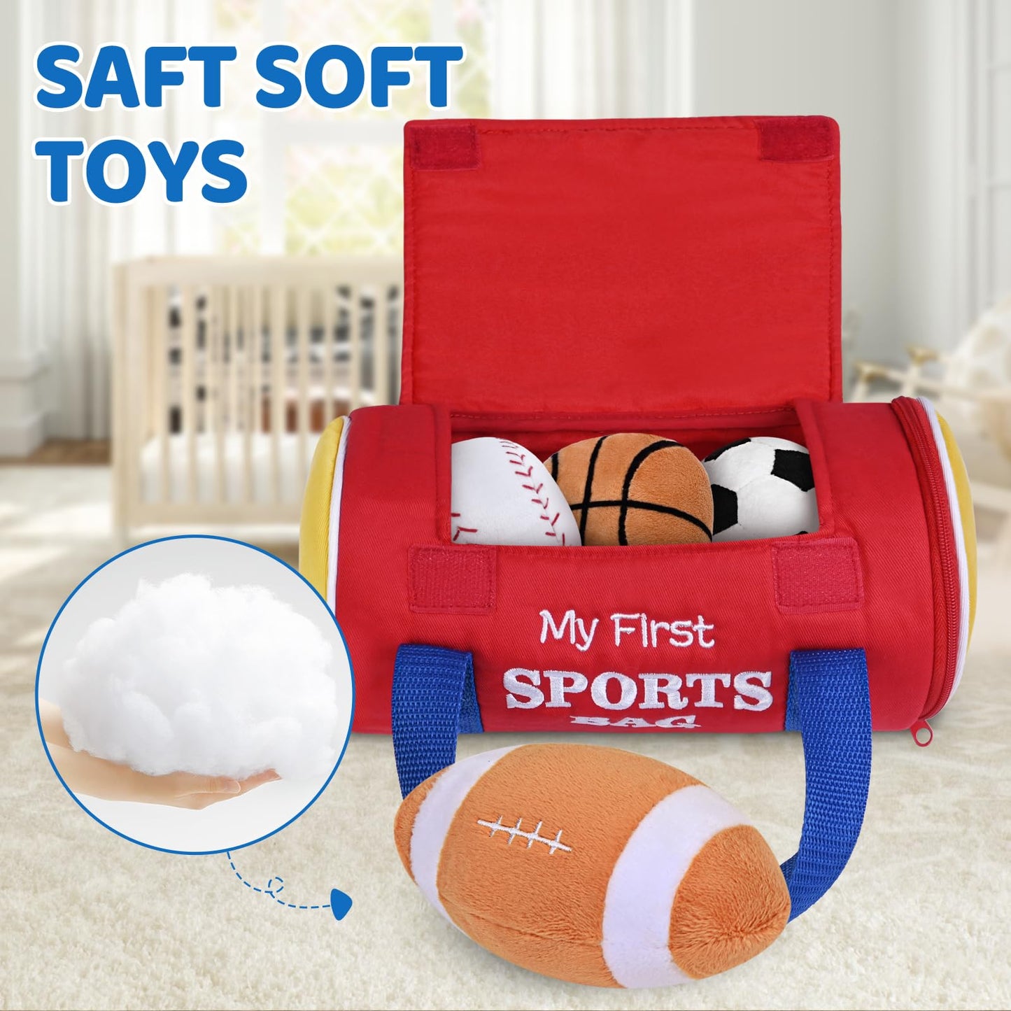 Kmuysl Baby Toys 0-12 Months, My First Sports Bag Plush Toy - 4 Sensory Balls Soft Toys With Crinkle, Rattles For 0-3-6-9-12 Mon
