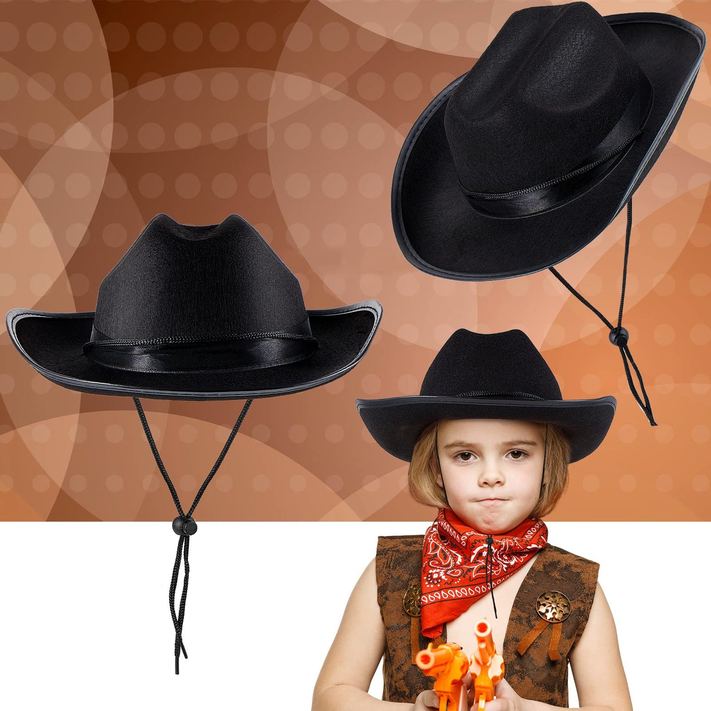 Hercicy Cowboy Hat, 6 Pack Kids Western Hat Cowgirl Hat Cowboy Hat For Boys Kids Girls Dress Costume Clothes, Party Supplies (Bl