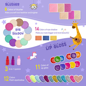 Tomons Kids Washable Makeup Kit, Fold Out Makeup Palette with Mirror, Make Up Toy Gifts for Girls - Safety Tested- Non Toxic