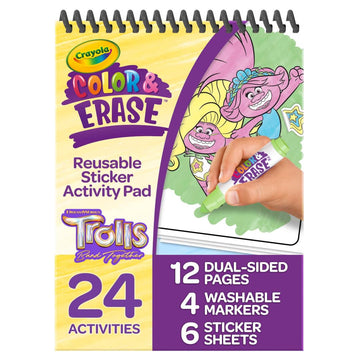 Crayola Trolls Color & Erase Sticker Activity Pad, 12 Reusable Trolls Coloring Pages & 100 Stickers, Gift