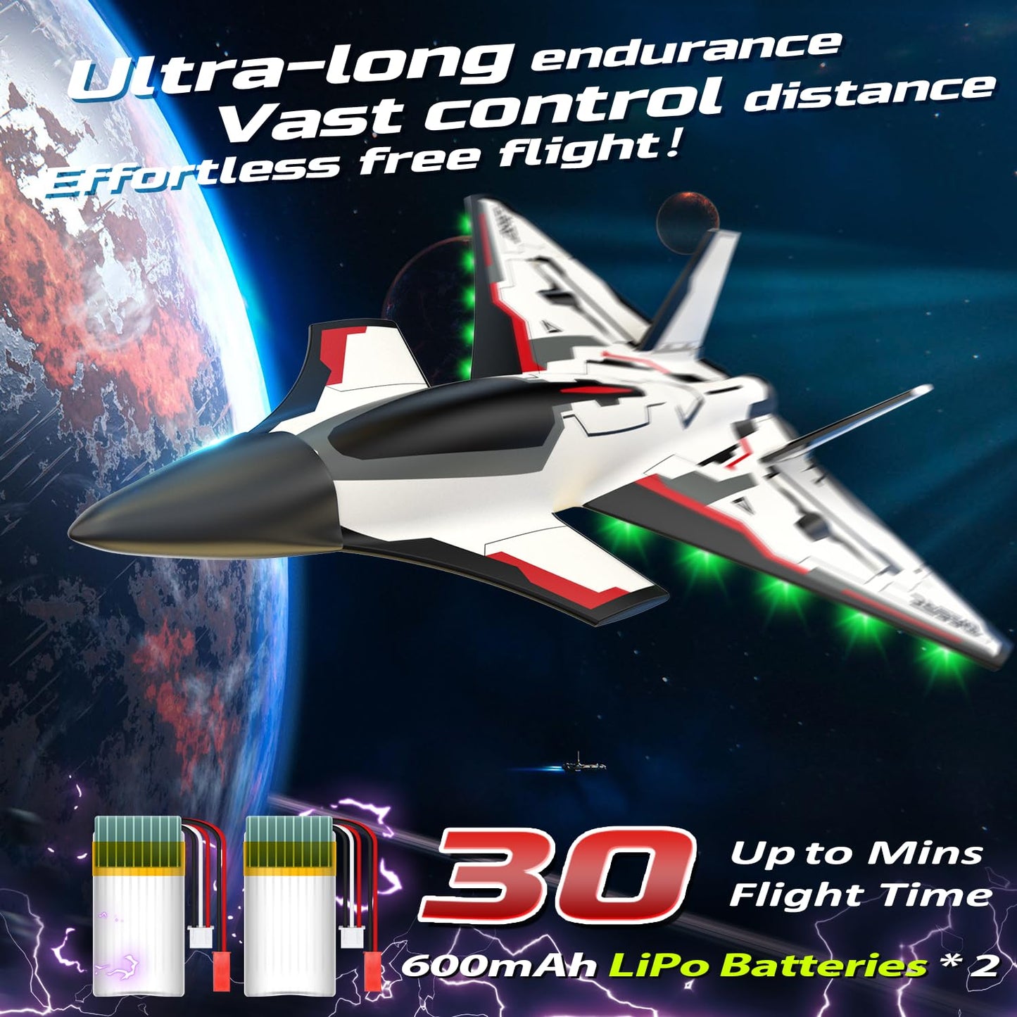 Deerc Future Rc Plane 4 Channel Remote Control Airplane With Led Lights Easy To Fly Aerobatic Aircraft Toys,2.4Ghz 6-Axis Gyro S