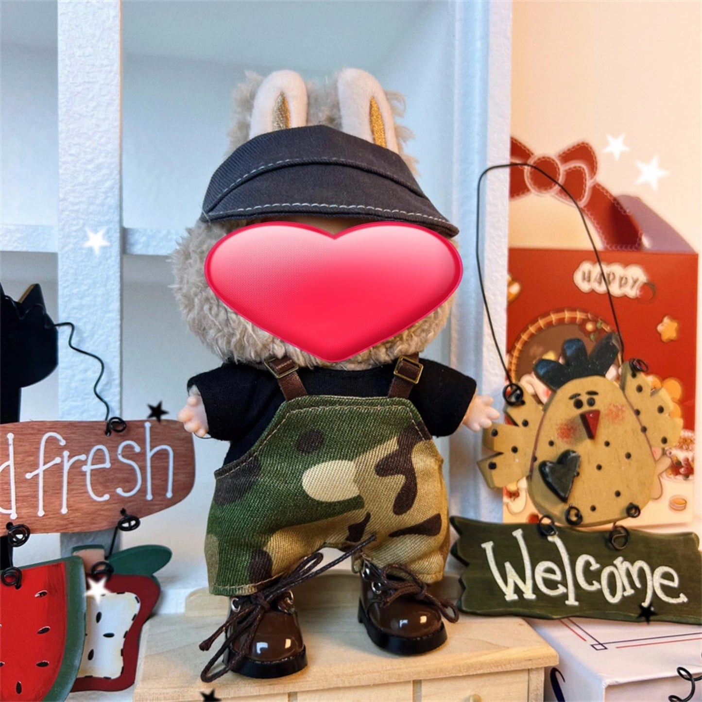 17cm Doll Clothes for Doll, Outfits Costumes Compatible with Dolls Keychain Accessories (Camouflage Strap)