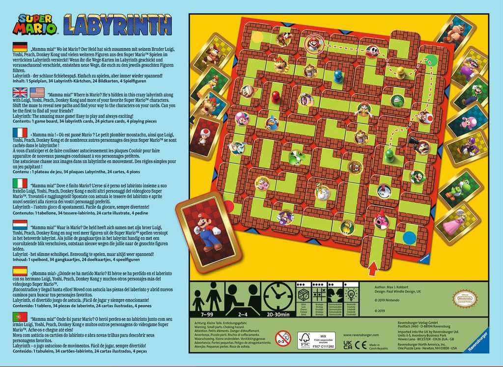Ravensburger Super Mario Labyrinth Board Game - Dynamic Maze for 2-4 Players, Ages 7+, Cardboard, Youth Large, White