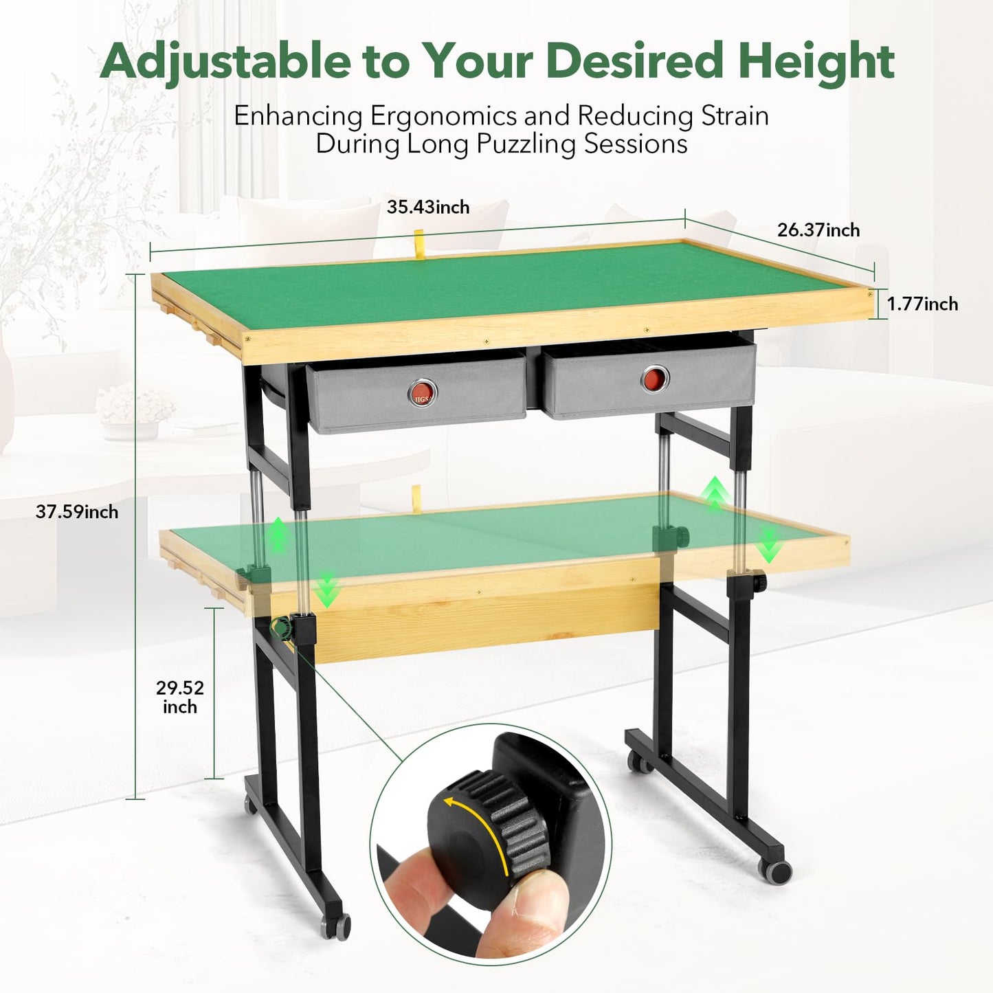 Builderbutler Adjustable Puzzle Table With 4+2 Drawers, Non-Slip Surface Puzzle Board, Tilting & Height Adjustment, 360 Wheels,