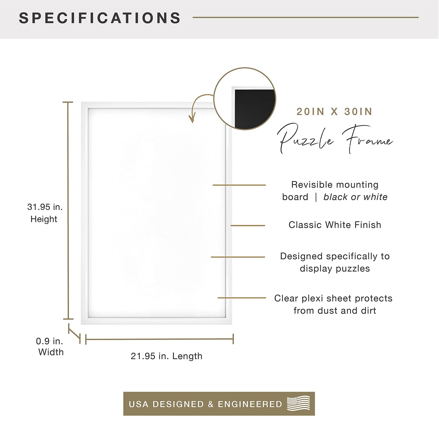 Mcs Frame For Puzzles, White, 20 X 30 In Or Smaller