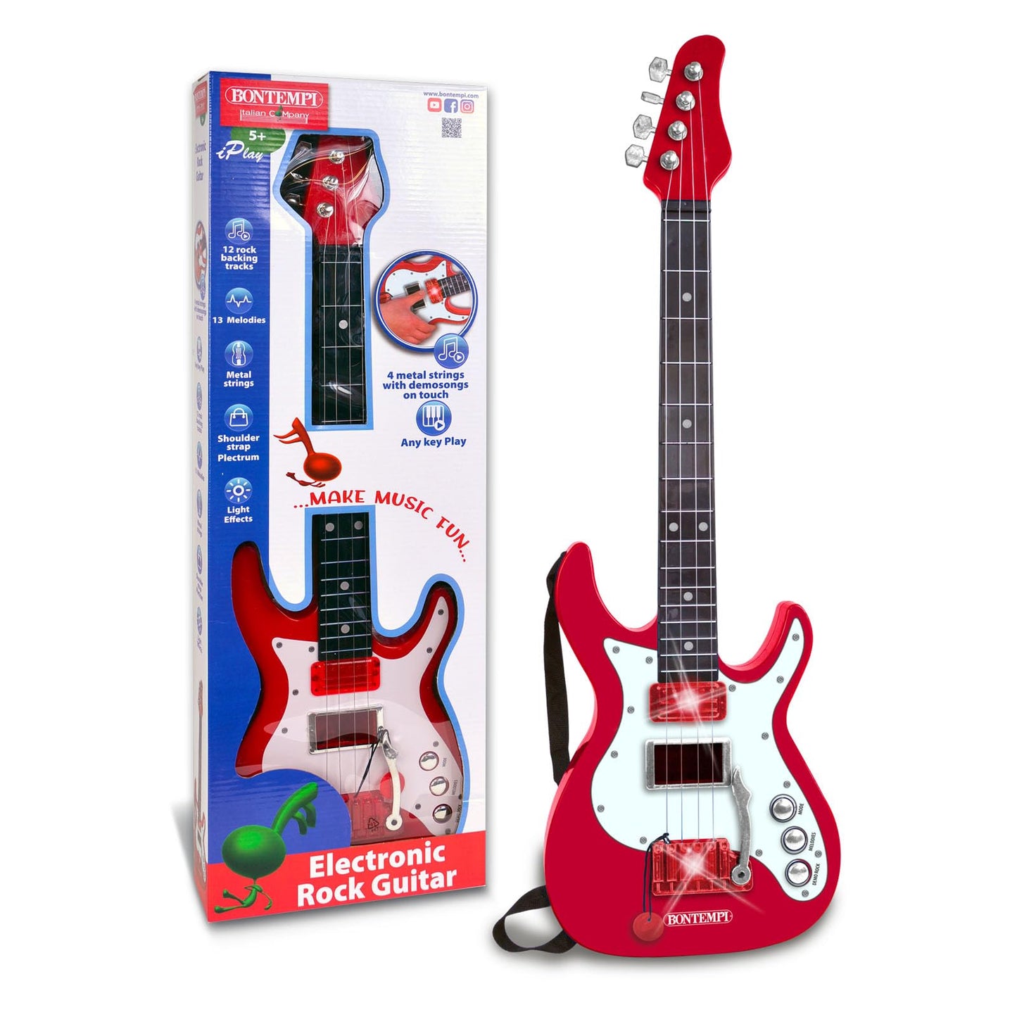 Bontempi Red Electric Guitar, Right, Multicolor, 2.54 X 2.54 X 2.54 Cm (241300)