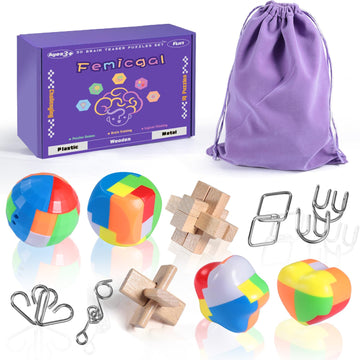 Femicgal Brain Teaser Puzzles For Adults And Kids, 10Pcs Puzzle Games Set, 3D Wooden Plastic Metal Puzzle, Unlock Interlock Mind