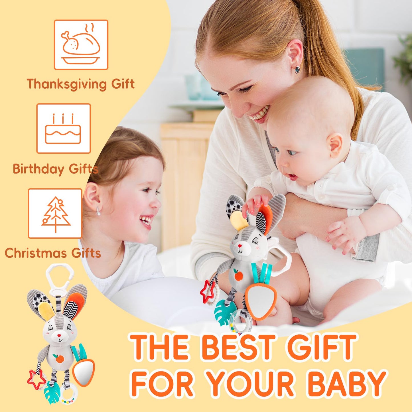 Baby Hanging Toys 0-12 Months - Interactive Stroller & Car Seat Toy with Jingle Sounds, Clinking Rings & Detachable Links | Safe