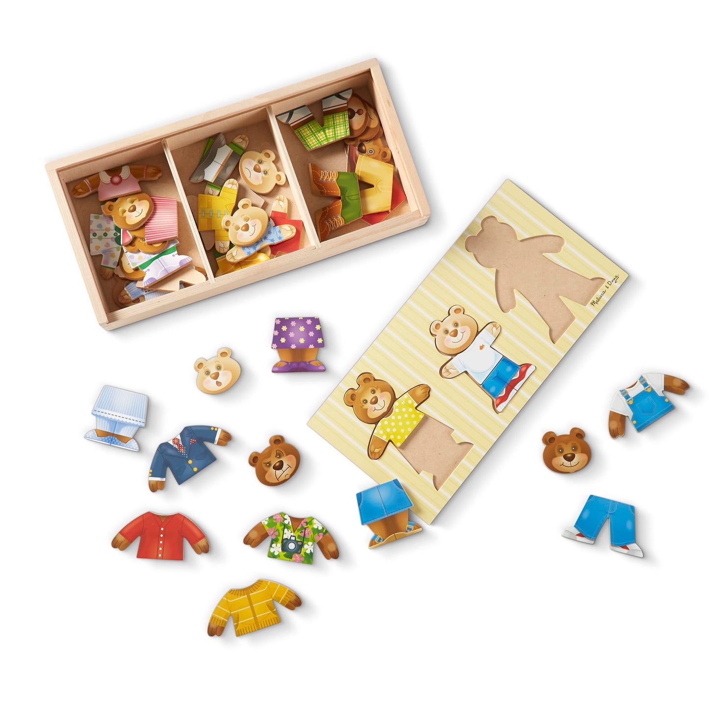 Melissa & Doug Mix n Match Wooden Bear Family Dress-Up Puzzle With Storage Case (45 pcs) - Wooden Teddy Bear Puzzle, Sorting An