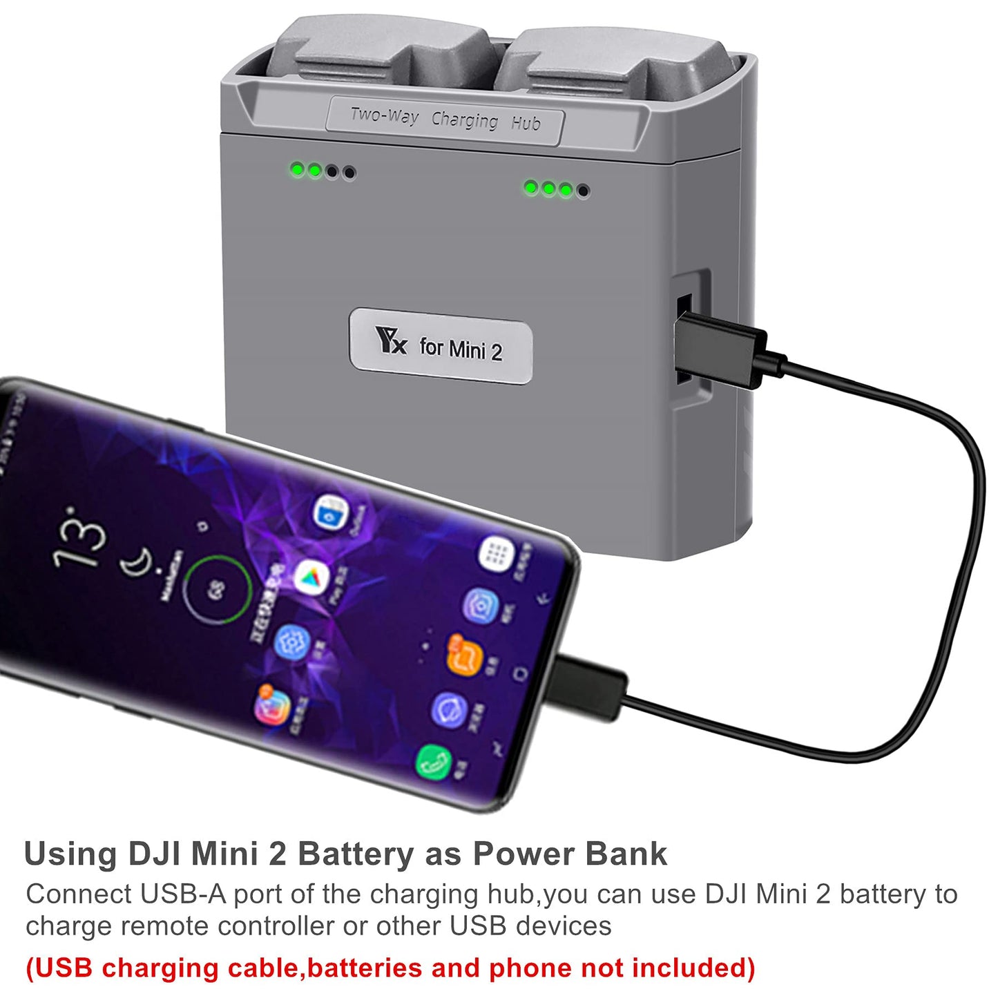 Hanatora Two-Way Battery Charging Hub And Check Battery Level For Dji Mini 4K/2/Se Drone,Charge Two Batteries In Sequence,Charge