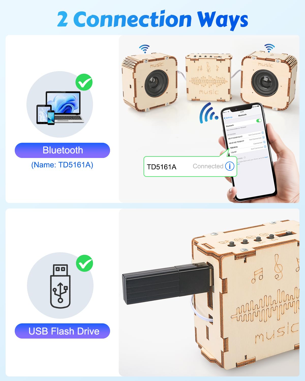 Poraxy Bluetooth Speaker STEM Toy Kit for Kids 8-13, DIY Electronic Building Project, 1.7 x 3.5 x 3.5 inches, Wood Material