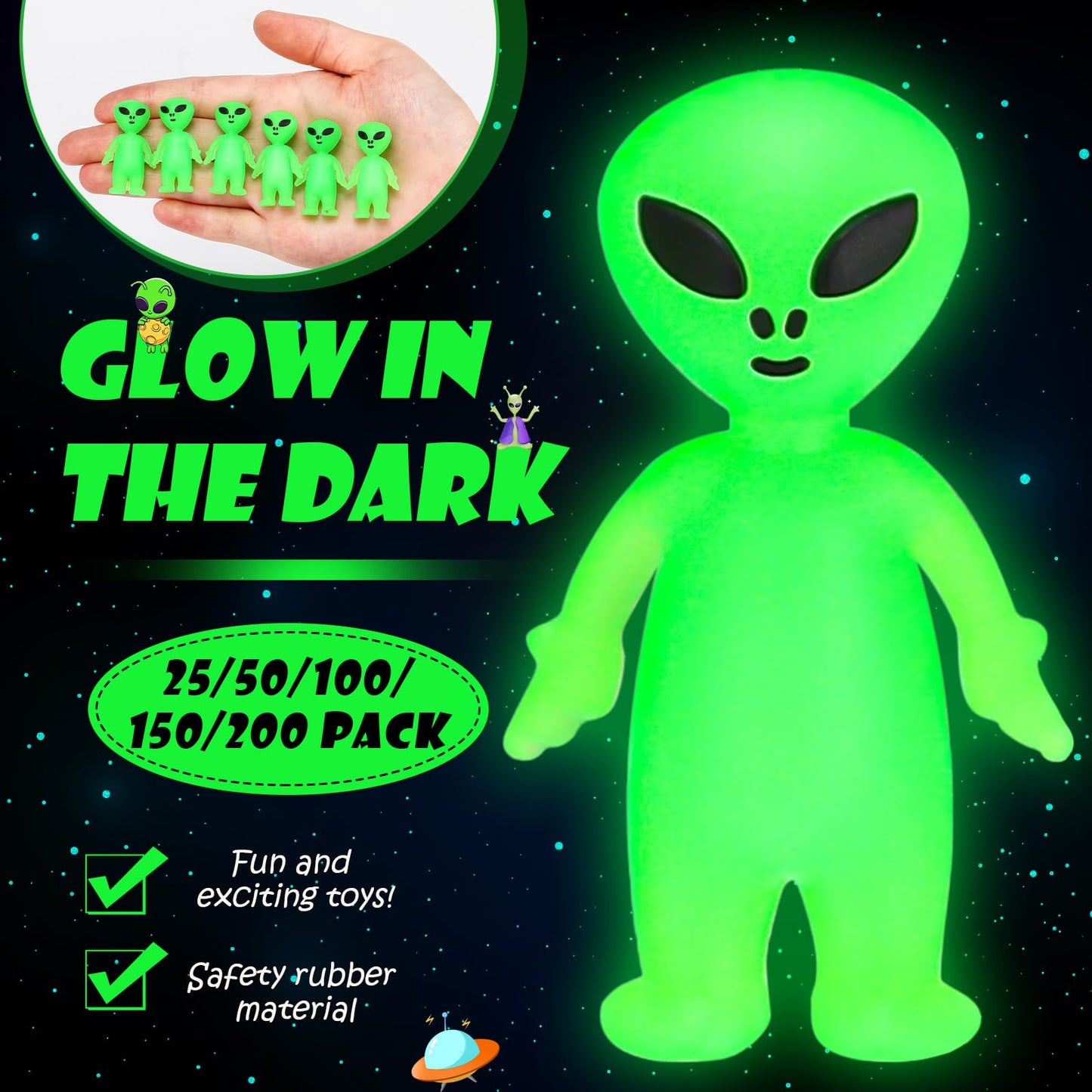 Croblissful 200 Pcs Mini Alien Figures Glow In The Dark Small Little Tiny Aliens Figurine For Easter Party Favors Prank Rubber T