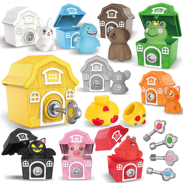 Grarain Animal Toys For Toddlers,Little People Farm,30 Piece Farm Animal Toys,10 Farm Animals And 10 Barns,10 Keys,Montessori Co