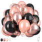 Rose Gold And Black Balloons Set, 12 Inch Metallic Rose Gold Balloons Pearl Rose Gold Confetti Balloons Black Latex Balloons Par