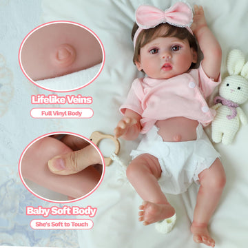 Scom Lifelike Reborn Baby Dolls - 18 Inch Anatomically Correct Silicone Baby Girl, Realistic Dolls Girl With Full Body Vinyl, Ne