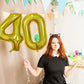 40 Balloon Laser Gold, Self Inflating 40 Inch Number 40 Mylar Balloon Globos Dorados Decor For Men, Foil Helium Iridescent Big 4
