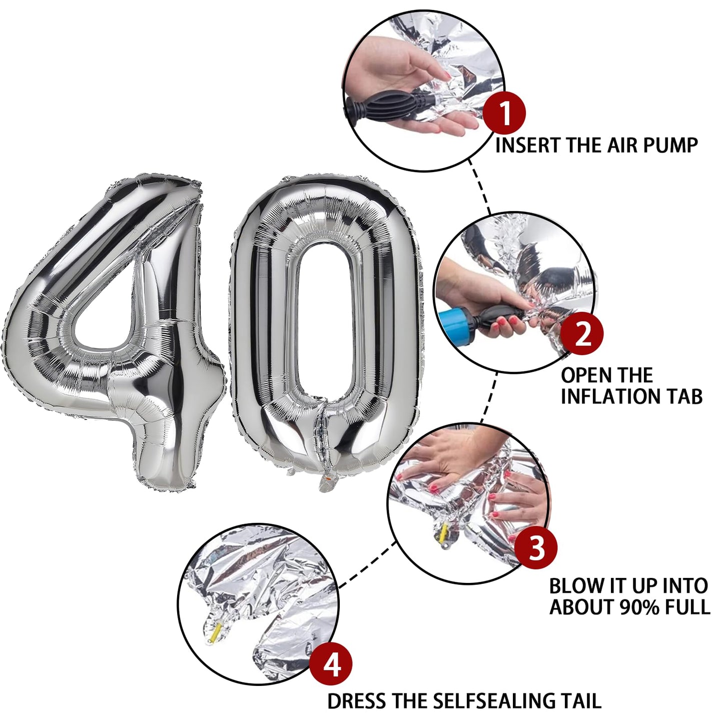 40 Number Balloon Silver 40 Inch Big Foil Mylar 40Th Balloons For 40 Year Old Men Women Birthday Party Decorations Wedding Anniv