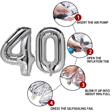 40 Number Balloon Silver 40 Inch Big Foil Mylar 40Th Balloons For 40 Year Old Men Women Birthday Party Decorations Wedding Anniv