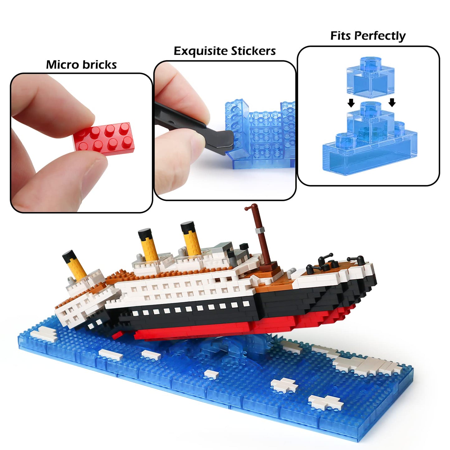 Vziimo Titanic Ship In A Bottle Building Set With Display Case, Collectible Architecture Sunken Ship Micro Blocks Kits For Adults Age 12+ Gift, Compatible With Nano (1040 Pieces)