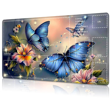for MTG Card Playmat with Zone Game Play Mat for MTG TCG 24 x 14 inches Non-Slip Play Mat for Commander Board RPG CCG Game TCG Other Card Games/Mouse Pad-Blue Butterfly