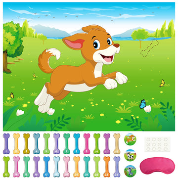 Morcheiong Pin The Tail On The Dog Birthday Party Game With 48Pcs Bones, Give The Puppy Dog A Bone Game For Kids Dog Birthday Party Supplies Decorations