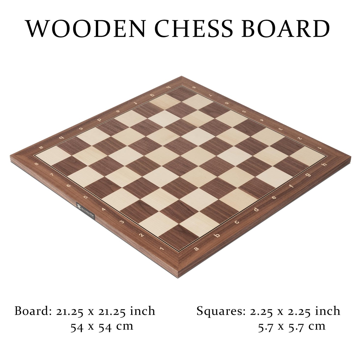 A&A 21.25' Professional Wooden Tournament Chess Board/Walnut & Maple Inlaid / 2.25' Squares W/Notation