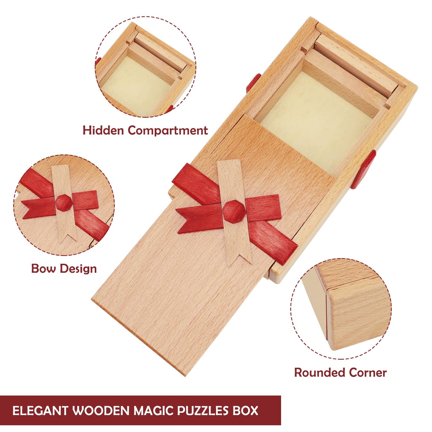 Eeocwf Puzzle Box With Hidden Compartment, Wooden Magic Trick Lock Boxes For Adults, Brain Teaser Game Mystery Surprise Gift Sec