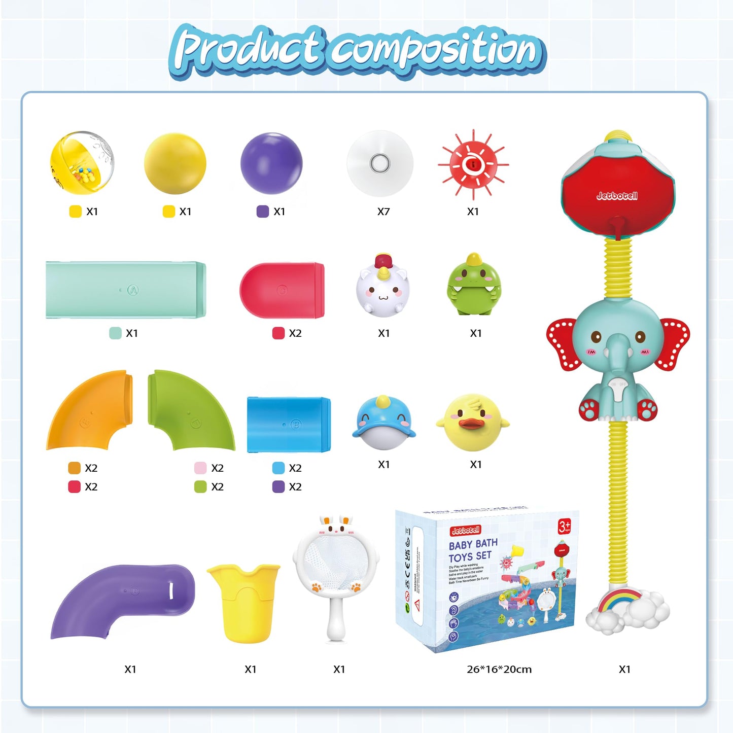 Toddler Bath Toys, Baby Bath Tub Toys With Slide Track And Elephant Shower Sprays, Fishing Floating Animals Toys, Bathtub Toys G