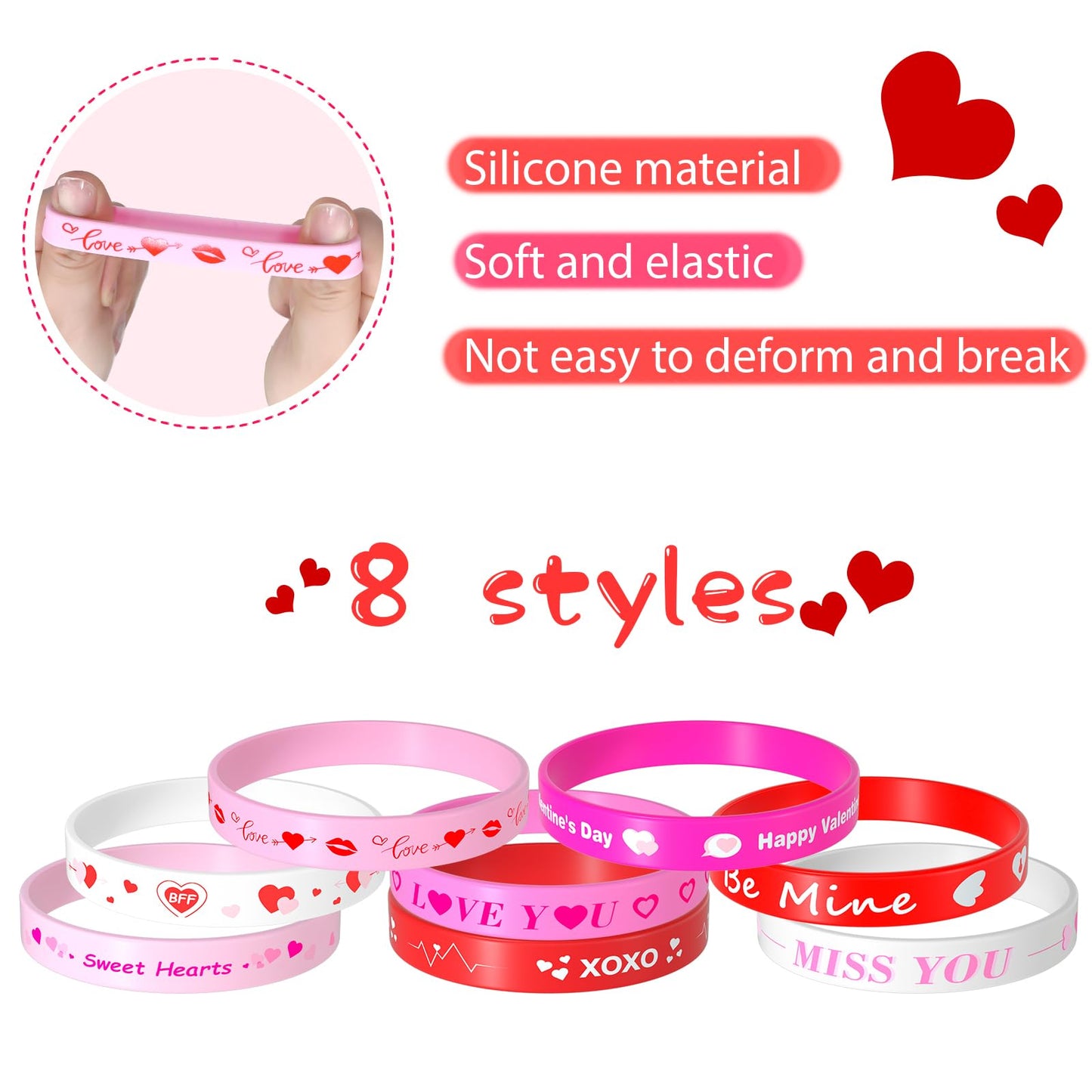 Neburora 40 Pieces Valentine'S Day Silicone Wristbands Pink Red Heart Rubber Bracelets For Valentine'S Gift Party Decoration Fav