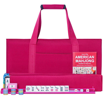 GUSTARIA American Mahjong Tile Set - 166 Premium White Tiles, Red Carrying Bag, 4 Color Racks, 10"x21"x5.1" - Complete Game Set