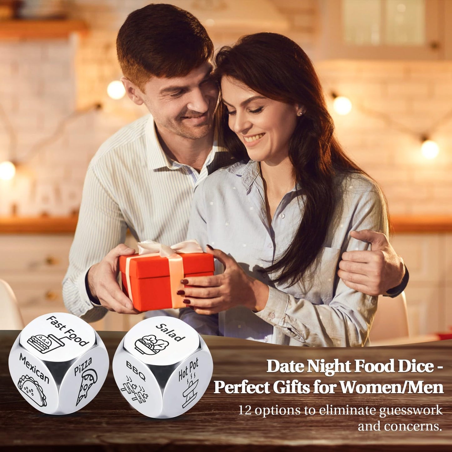 Aursy Stocking Stuffers for Women Men Adults, 2PCS Date Night Food Dice, Birthday Gifts for Him Her Couple Gifts for Boyfriend G