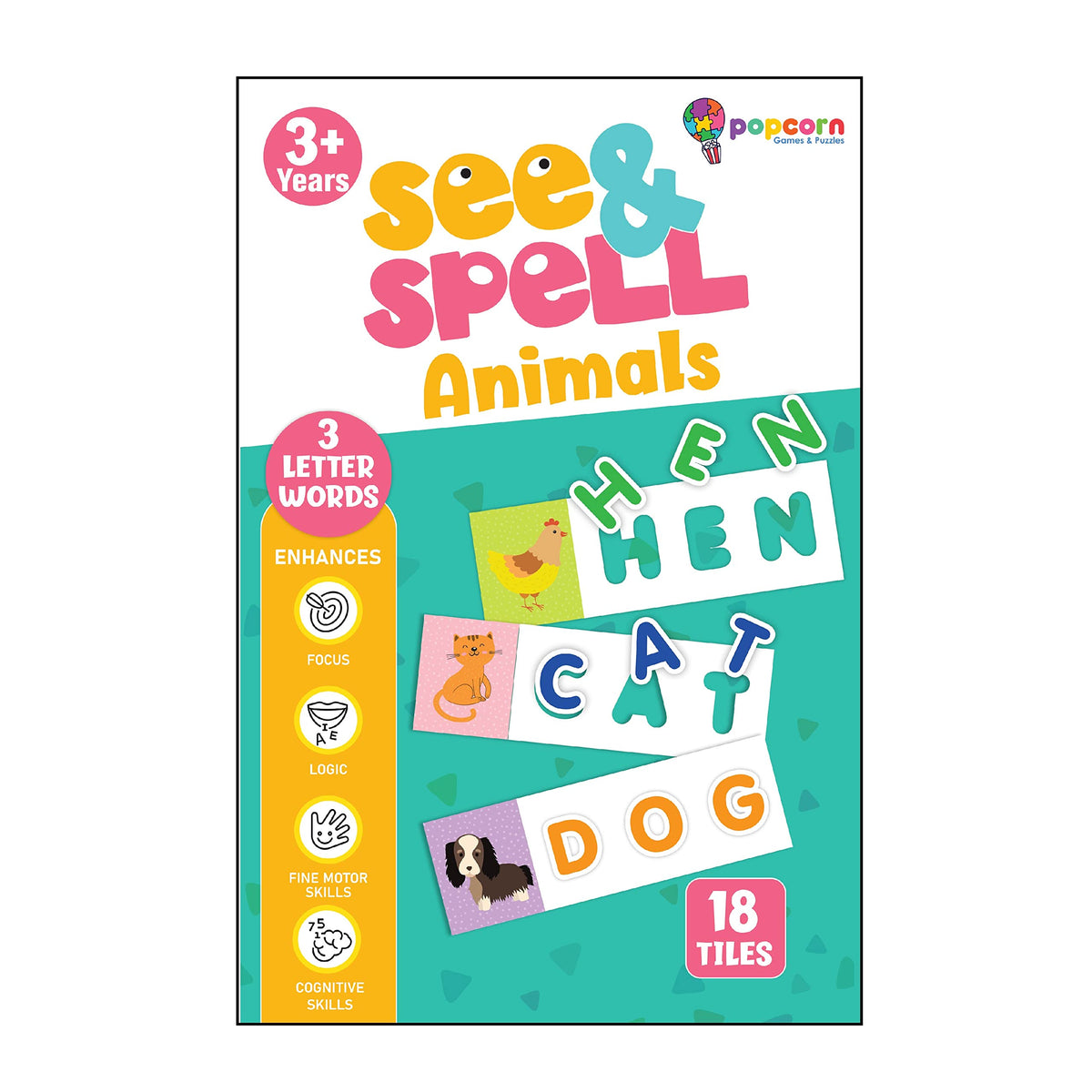 Popcorn Games See and Spell Game | Fun Reading and Spelling Adventure Game for 3+ Years Kids (Animals)