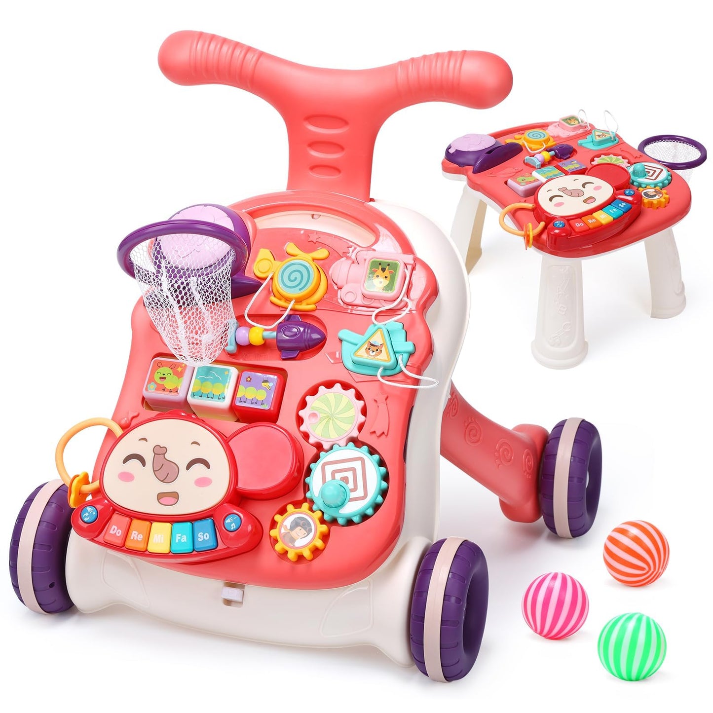 Cute Stone Baby Walker For Boys Girls, 2 In 1 Sit-To-Stand Learning Walker And Activity Center, Baby Walking Toy, Early Learning Push Toy Gift For Infant
