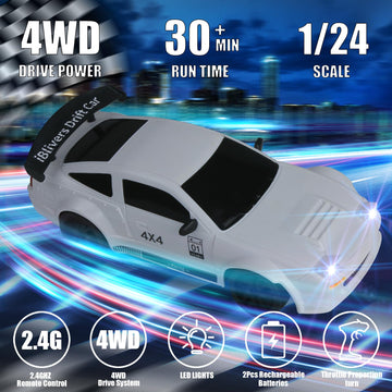 iBlivers Mini RC Drift Car with Full Proportional Throttle, 1:24 Remote Control Car 4WD Drift GT-RX7 RC Cars Vehicle High-Speed