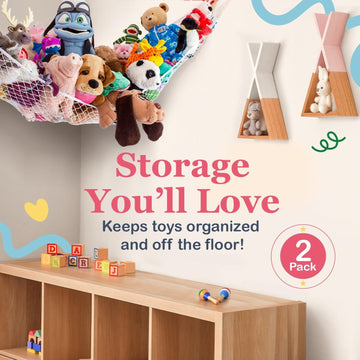 Lilly'S Love Stuffed Animal Storage Hammock - Large 2 Pack, Corner Hanging Stuffed Animal Net Organizer, Stuffed Animals Toy Sto