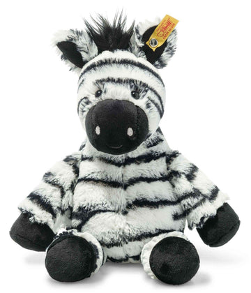 Steiff Zora Zebra White/Black 30 Cm, Soft Cuddly Friends, Cuddly Toy Zebra, Branded Plush Toy With Button In Ear, Cuddly Friend For Babies From Birth
