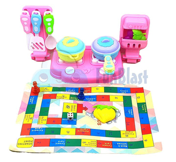 FunBlast Pretend Play Kitchen Set Toys For Kids With Snake Ladder Board Game And Household Toys For Boys And Girls Cooking Set F