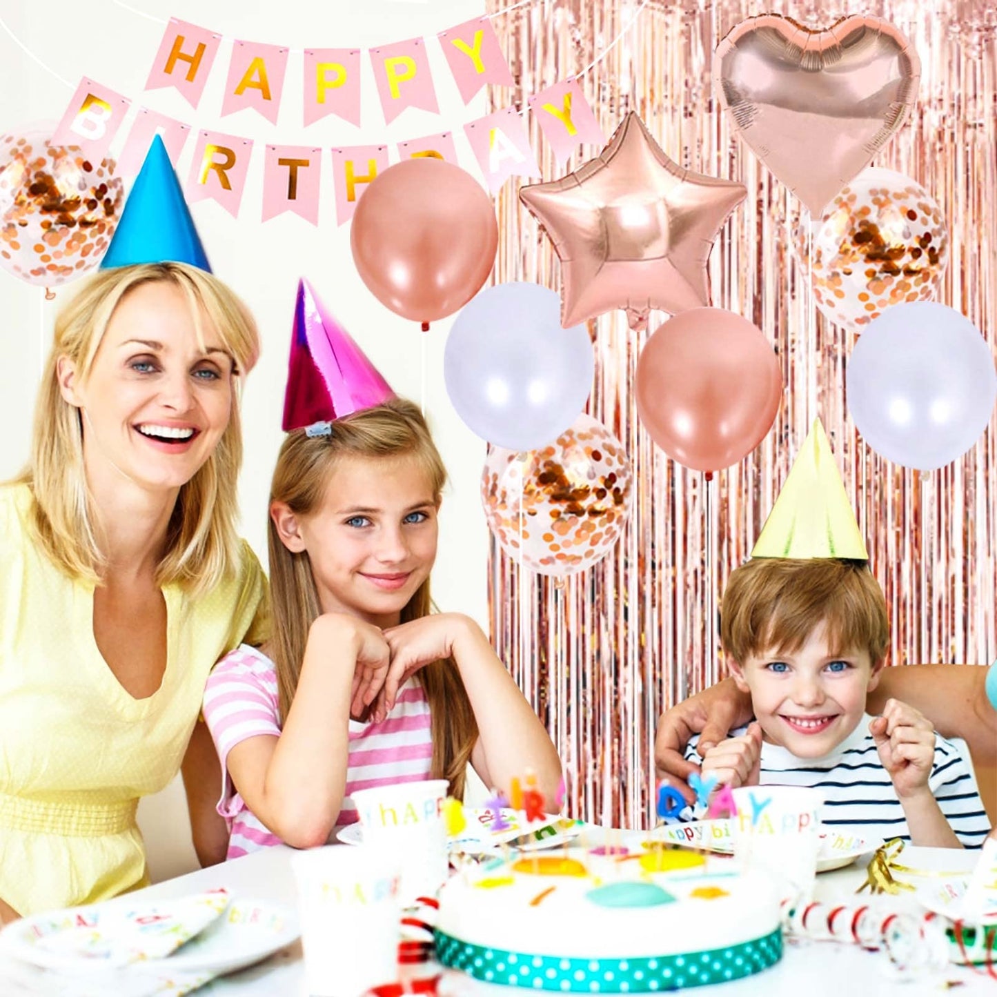 Rose Gold 16Th Birthday Party Decoration Kit - Happy Birthday Banner,Fringed Curtain,Latex Balloon And Confetti Balloons For Gir