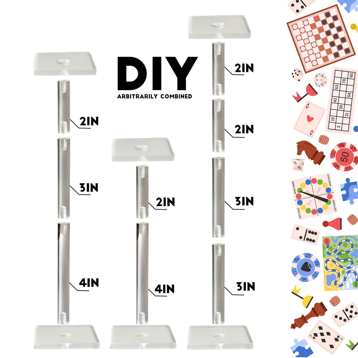 AAiphuwew 3pcs Combat Risers - Adjustable Height Acrylic Platforms for Miniatures - Clear - Model 15
