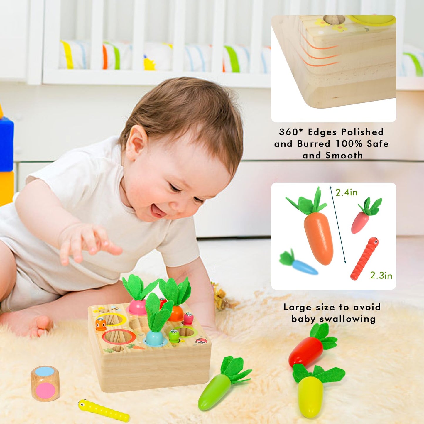 Ancaixin Montessori Toys For 1 Year Old, Magnetic Wooden Toys For 12 Months Boys And Girls, Educational Carrot Toy For Toddlers,