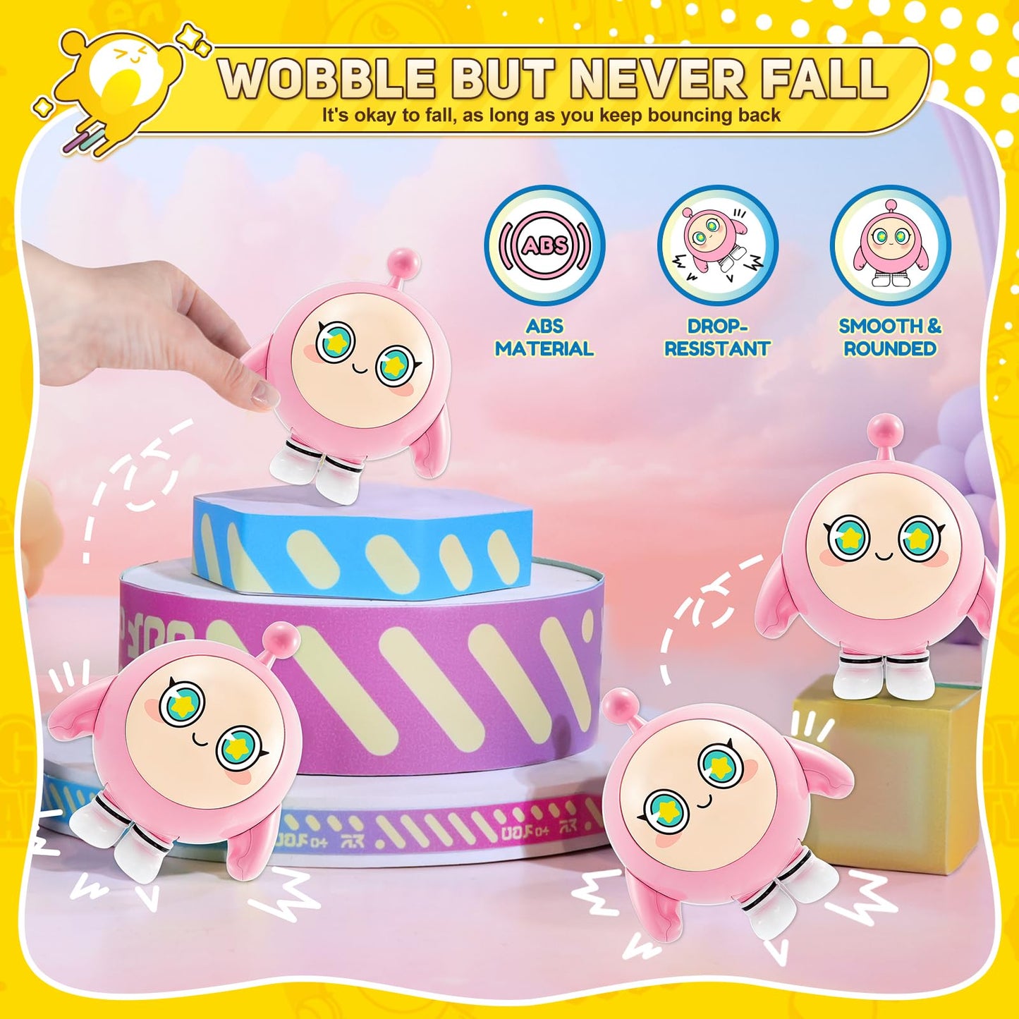 A ALPHA Eggy Party Toys, Rosie Action Figures Transformer Toys, 2-in-1 Eggy Wobbler Toys to All Ages, Cute Tumbler Toys for Kids