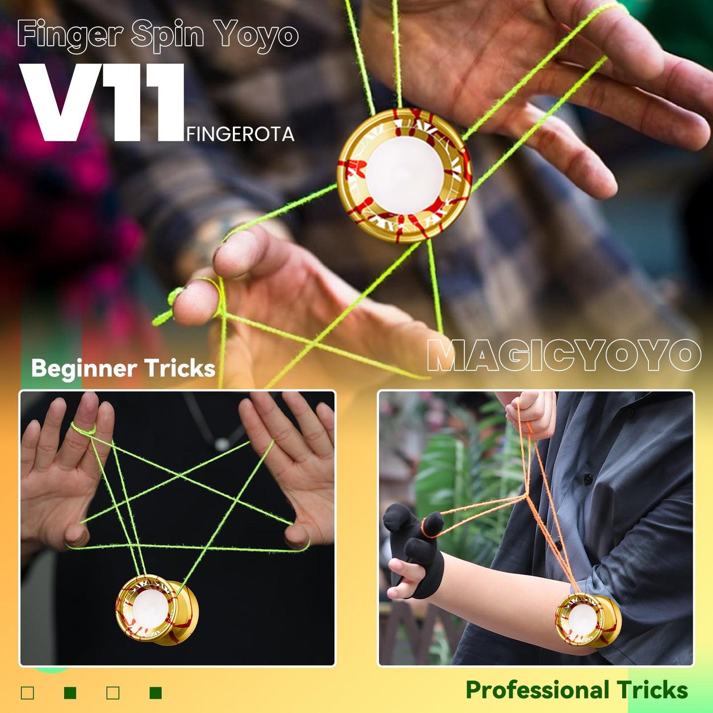 Magicyoyo V11 Fingerota Professional Finger Spin Yoyo - Dual Purpose Trick Yoyo Responsive &Unresponsive Yo Yo For All Levels +Y