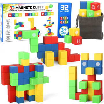 Dilabnba 32Pcs Magnetic Building Blocks For Kids Ages 3-5 4-8, 3D Magnet Cube Montessori Toy, Sensory Preschool Creative Stem Mo