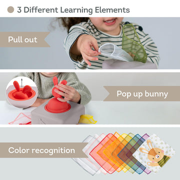Taf Toys Baby Tissue Box - Montessori Silicone Toy for Motor Skills, 10 Fabric Tissues, Multicolor, Medium, Model TAF13405