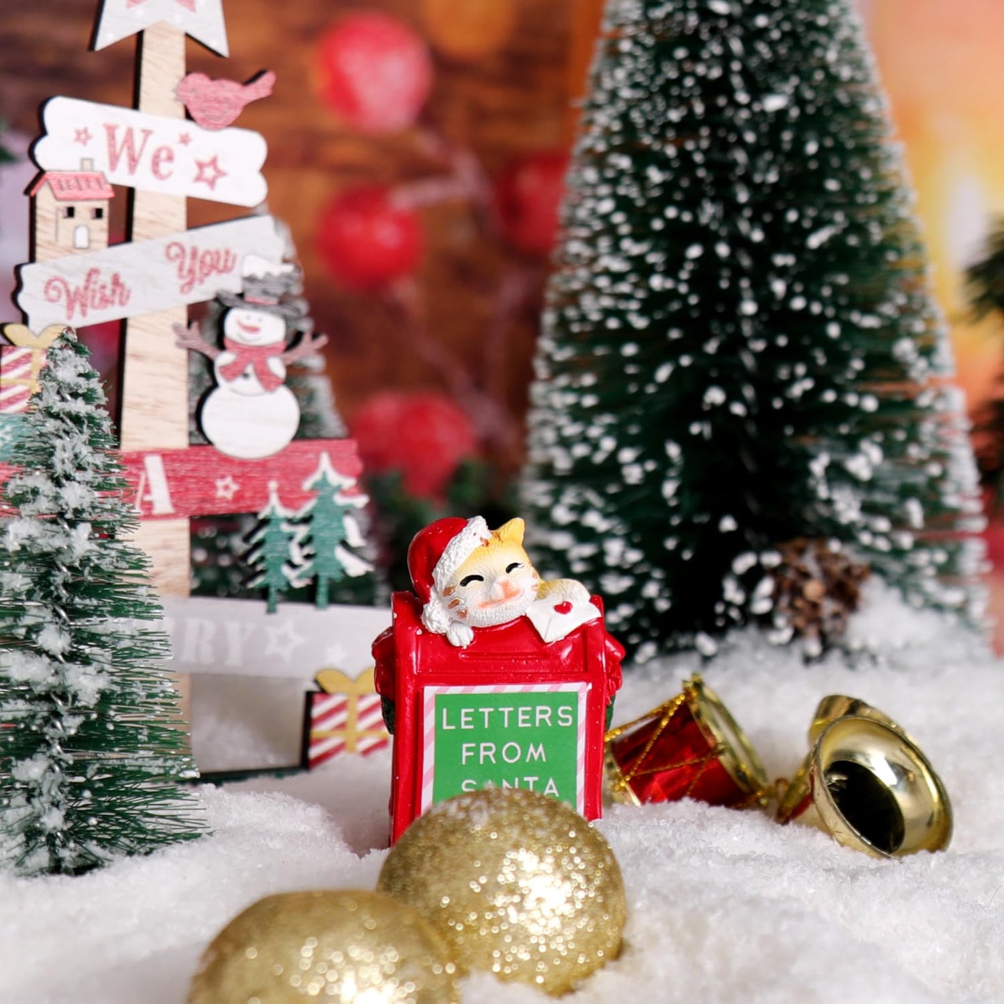 Christmas Village Accessories Ornaments Resin Christmas Village Sets Decoration For Xmas Festival Holiday (Cat Read Letter)