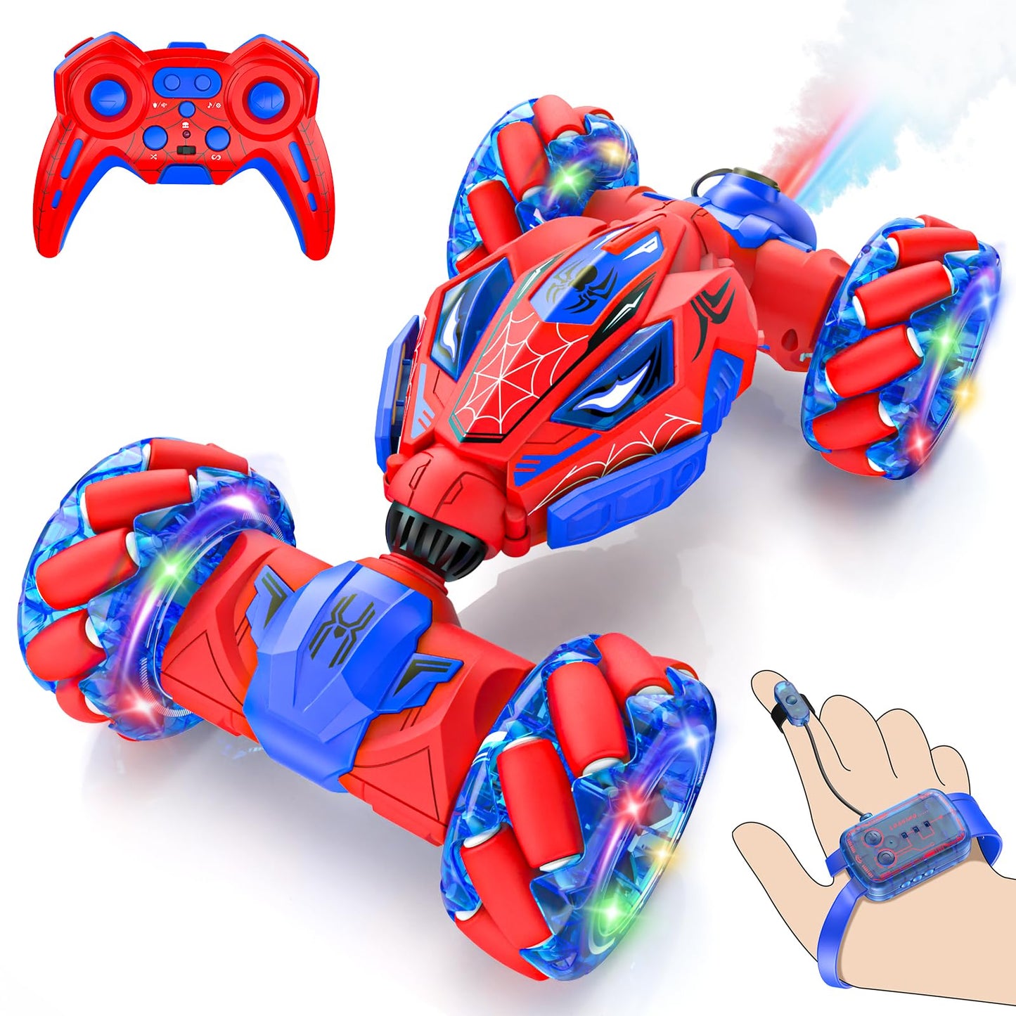 Unique 4WD 360 Rotating Gesture Sensing RC Stunt Car, Double-Sided Driving RC Drift Car with Lights, Music & Spray, Kids Outdoor