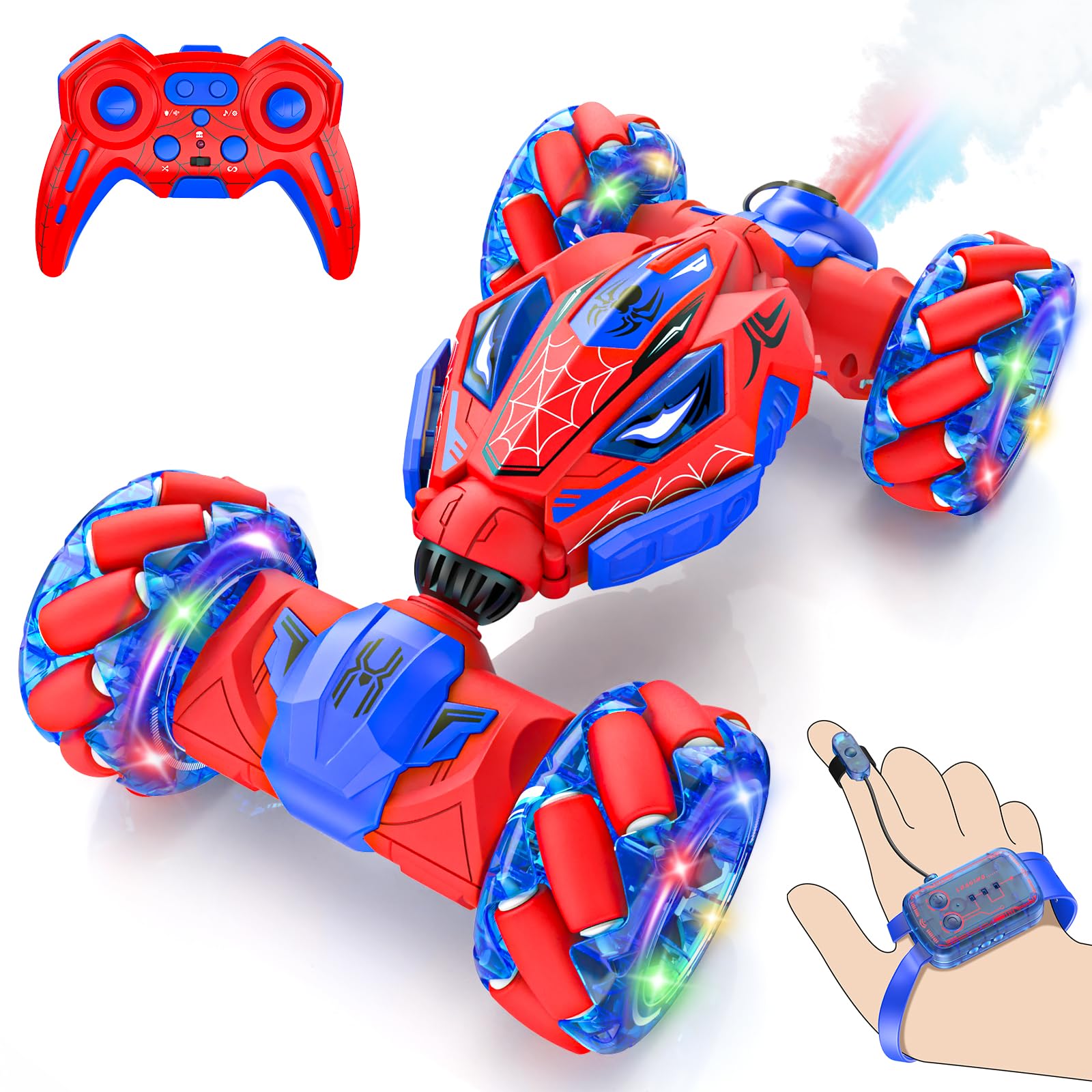 Unique 4WD 360 Rotating Gesture Sensing RC Stunt Car, Double-Sided Driving RC Drift Car with Lights, Music & Spray, Kids Outdoor