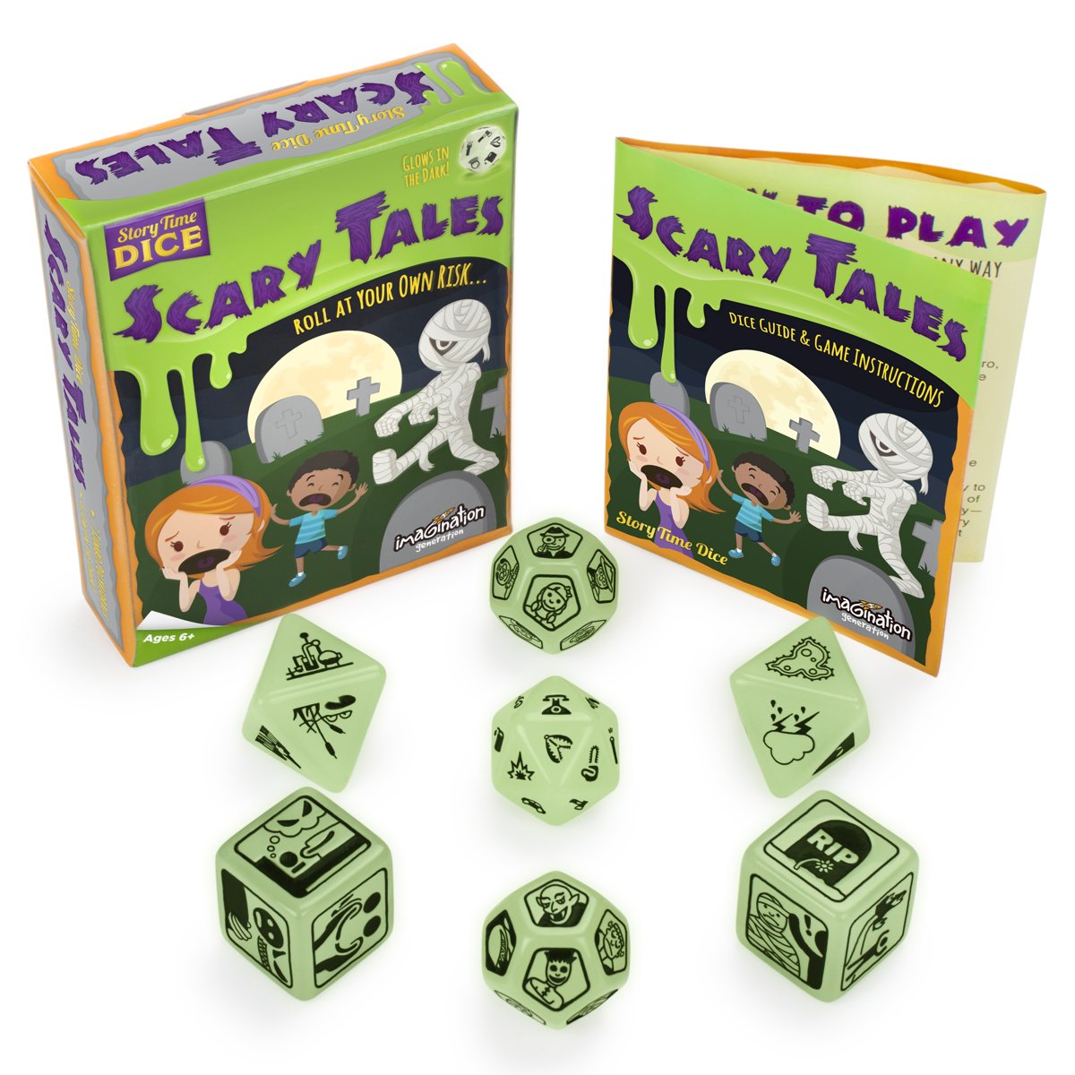 Imagination Generation Story Time Dice: Scary Tales - Glows in The Dark, Multi Color, Model TCGM-002